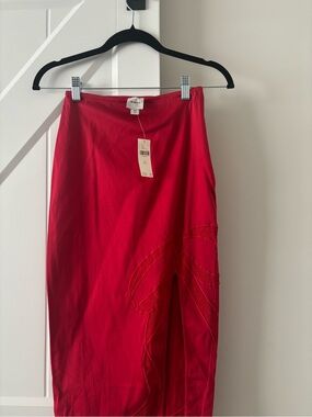 Maeve Red Maxi Skirt with Subtle Stitch Detail